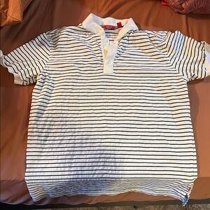 Izod White and Black Striped Polo Shirt